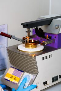 Laboratory testing equipment used to measure oil properties such as iodine value